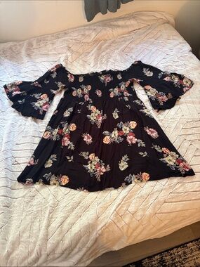 feathers Black Floral Off-Shoulder Dress